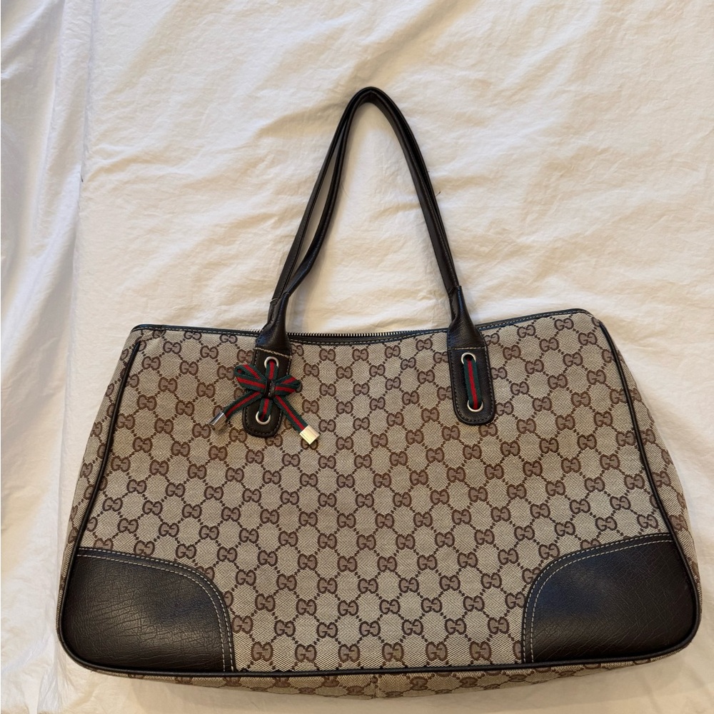 GUCCI GG MONOGRAM CANVAS TOTE BAG BEIGE